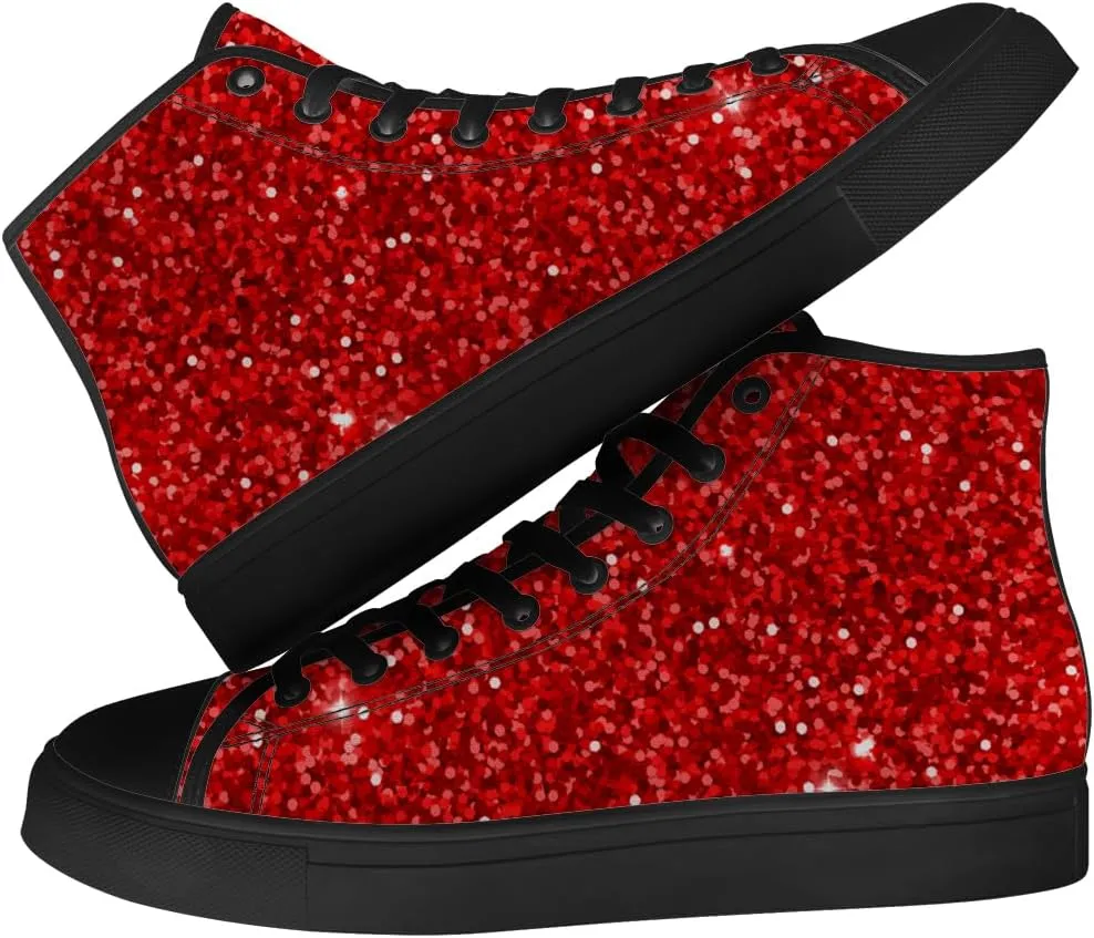 Women's Glitter Shoes High Top Canvas Sneakers Lace Up Casual Walking Shoes Gifts for Girlfriend Ladies