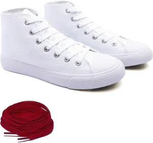 Women's High-Top Canvas Sneakers – Classic Lace-Up Casual Shoes with Extra Shoelaces – Comfortable, Stylish, and Durable