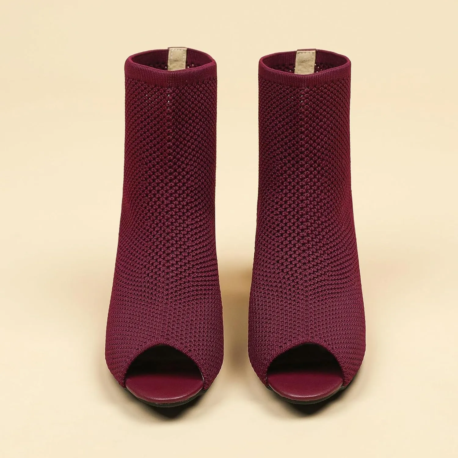 Women's Knit Peep Toe Slingback Chunky Heeled Sandals Fashion Open Pointed Toe Cut Out Slip On Backless Ankle Boots Summer Comfortable Breathable Casual Sock Booties
