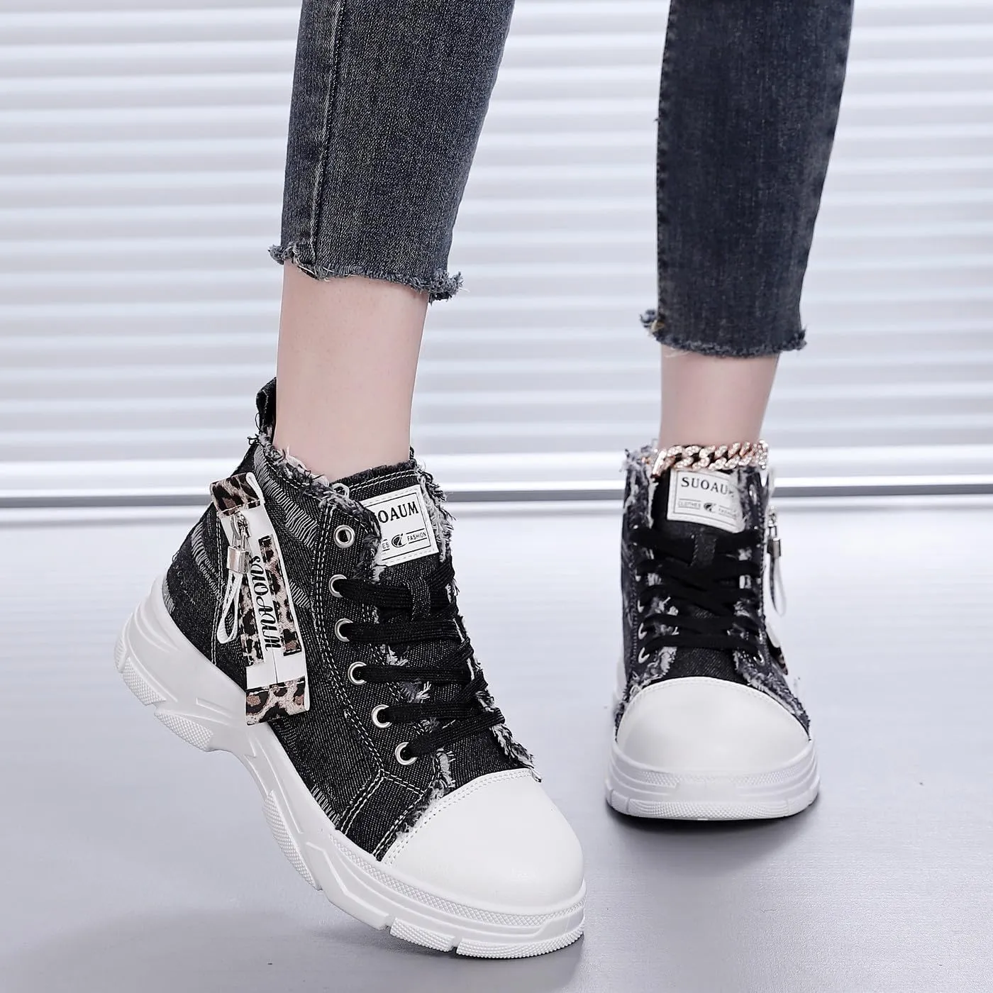 Women's Lightweight Platform High Top Canvas Sneakers Breathable Running Walking Shoes