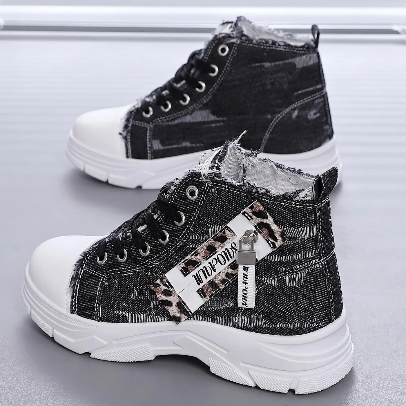 Women's Lightweight Platform High Top Canvas Sneakers Breathable Running Walking Shoes