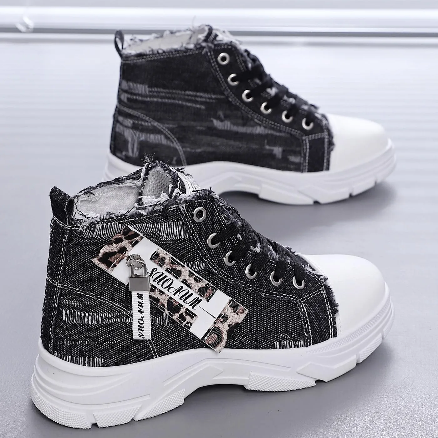 Women's Lightweight Platform High Top Canvas Sneakers Breathable Running Walking Shoes