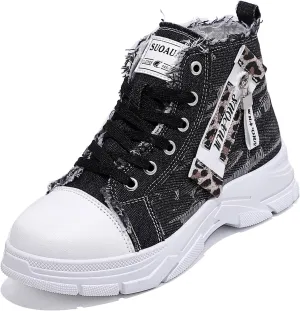 Women's Lightweight Platform High Top Canvas Sneakers Breathable Running Walking Shoes
