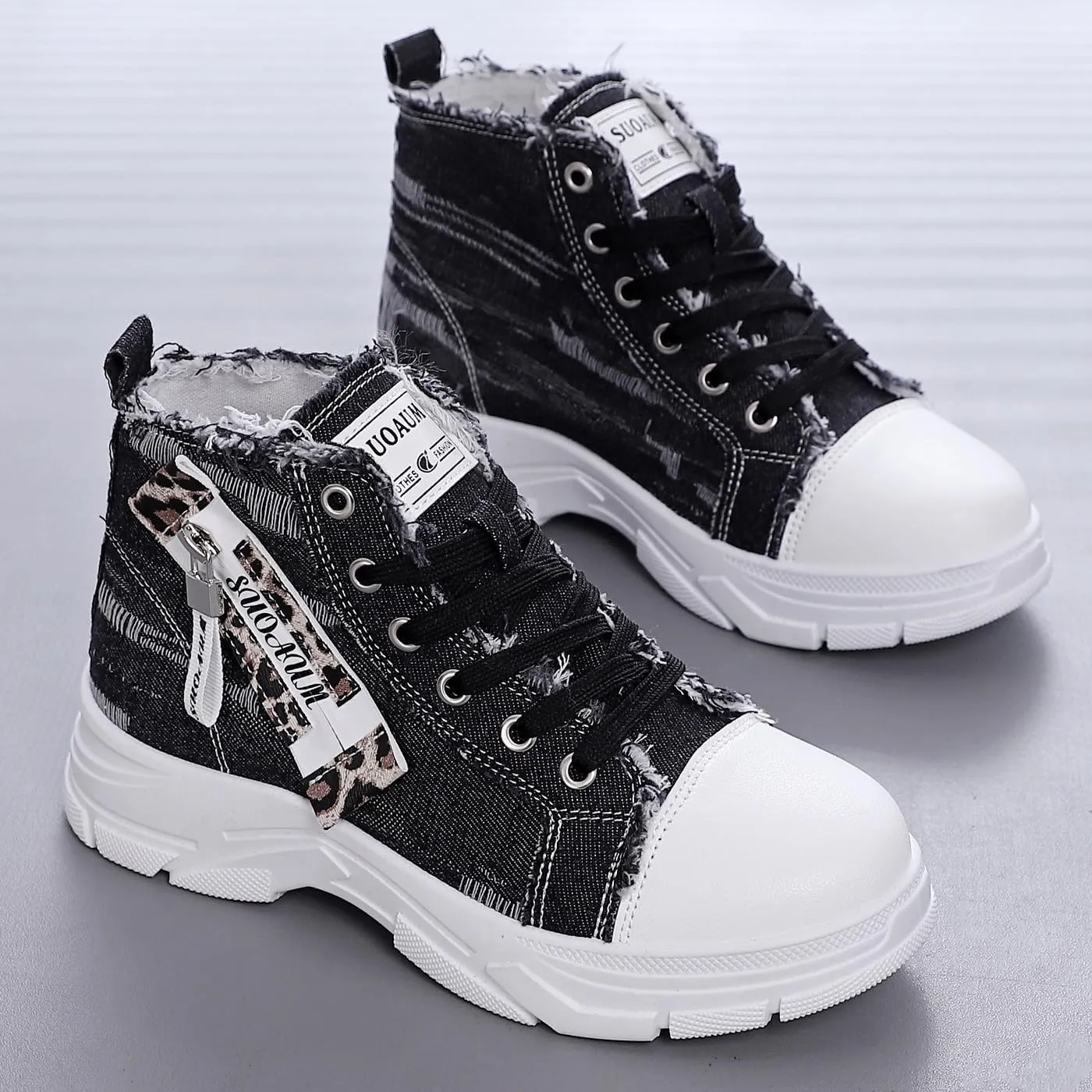 Women's Lightweight Platform High Top Canvas Sneakers Breathable Running Walking Shoes