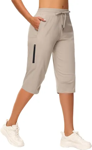 Women's Long Shorts 15" Below The Knee Capri Hiking Shorts Quick Dry Lightweight Outdoor Casual Crop Pants Cargo