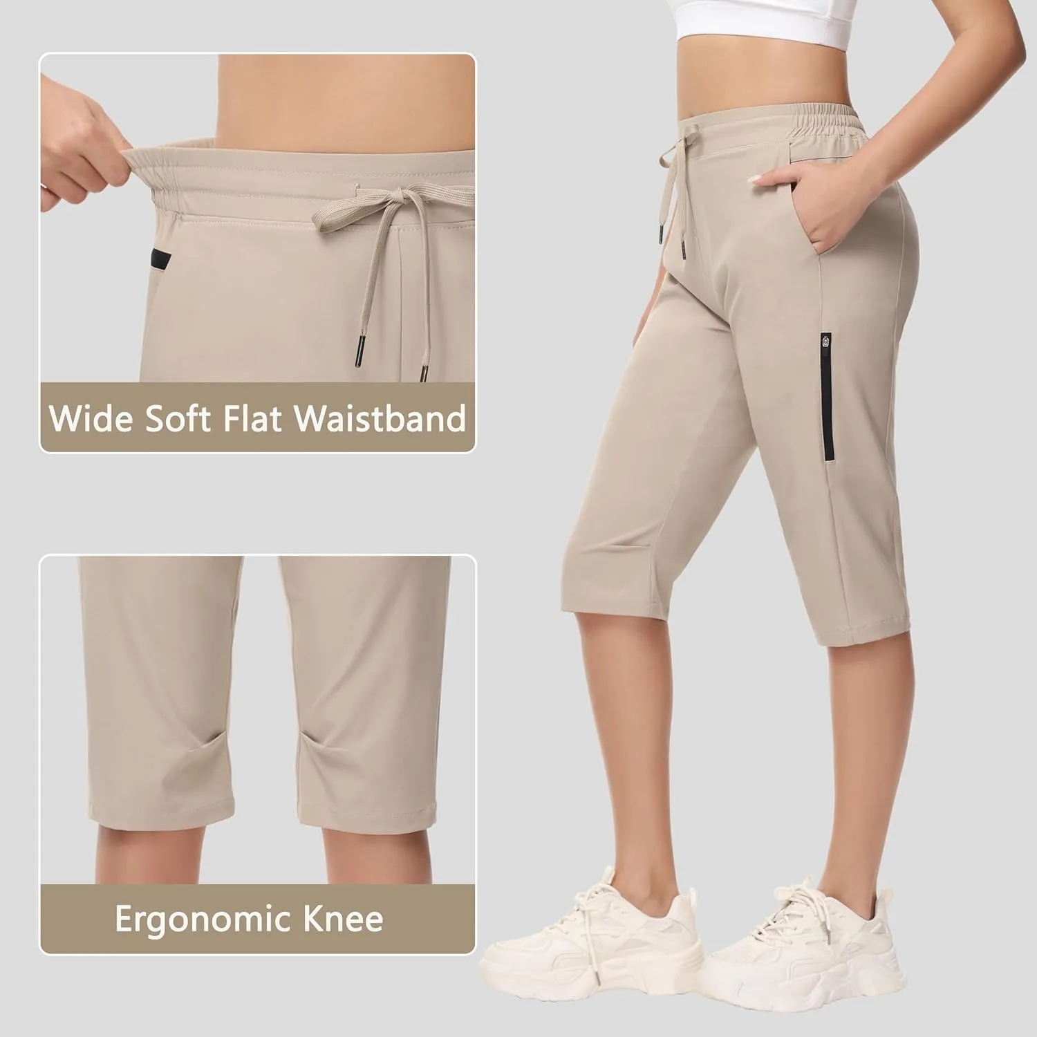 Women's Long Shorts 15" Below The Knee Capri Hiking Shorts Quick Dry Lightweight Outdoor Casual Crop Pants Cargo