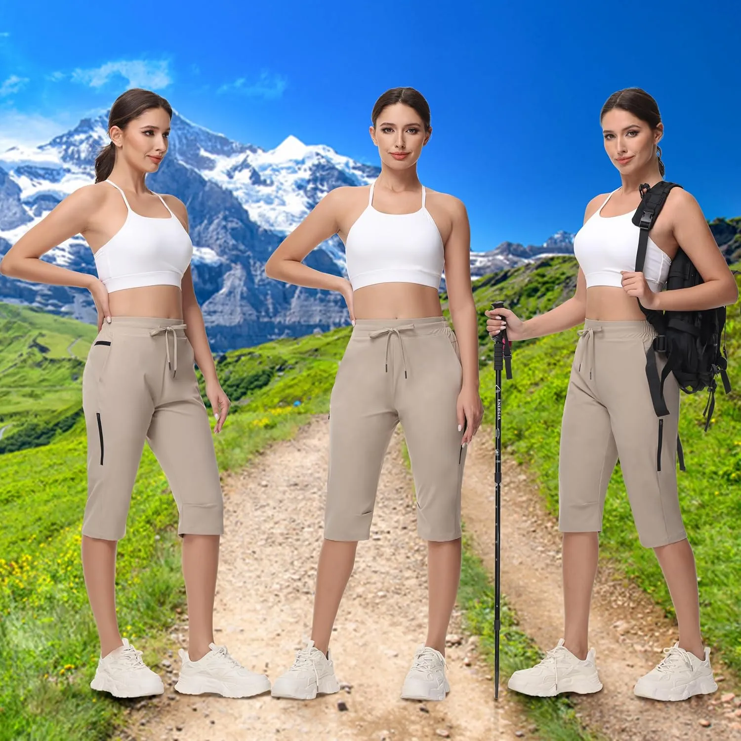 Women's Long Shorts 15" Below The Knee Capri Hiking Shorts Quick Dry Lightweight Outdoor Casual Crop Pants Cargo