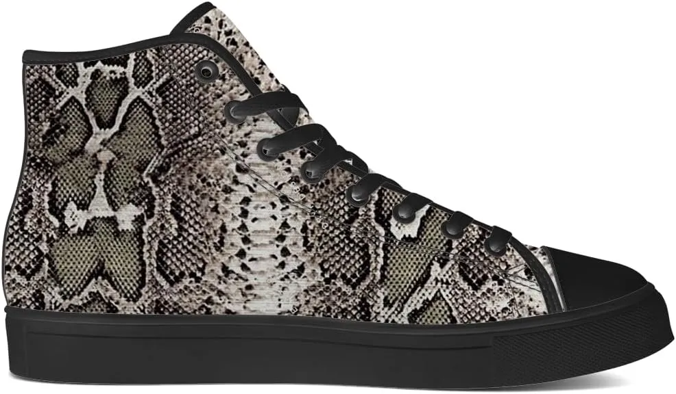 Women's Men's Snake Shoes Snake Print High Top Canvas Sneakers Lace Up Casual Walking Shoes Gifts for Men Women