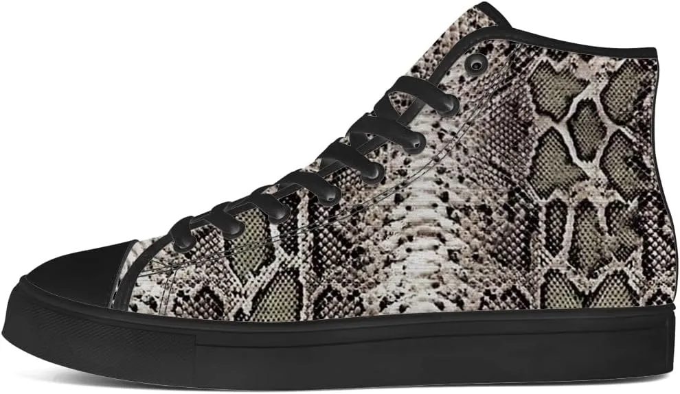 Women's Men's Snake Shoes Snake Print High Top Canvas Sneakers Lace Up Casual Walking Shoes Gifts for Men Women
