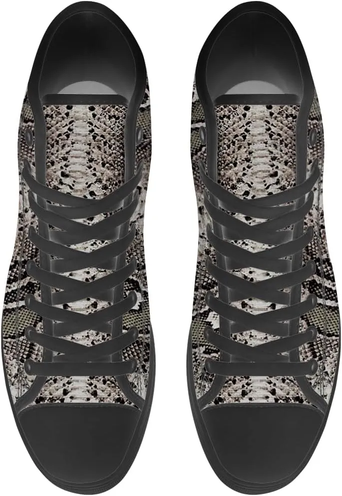 Women's Men's Snake Shoes Snake Print High Top Canvas Sneakers Lace Up Casual Walking Shoes Gifts for Men Women