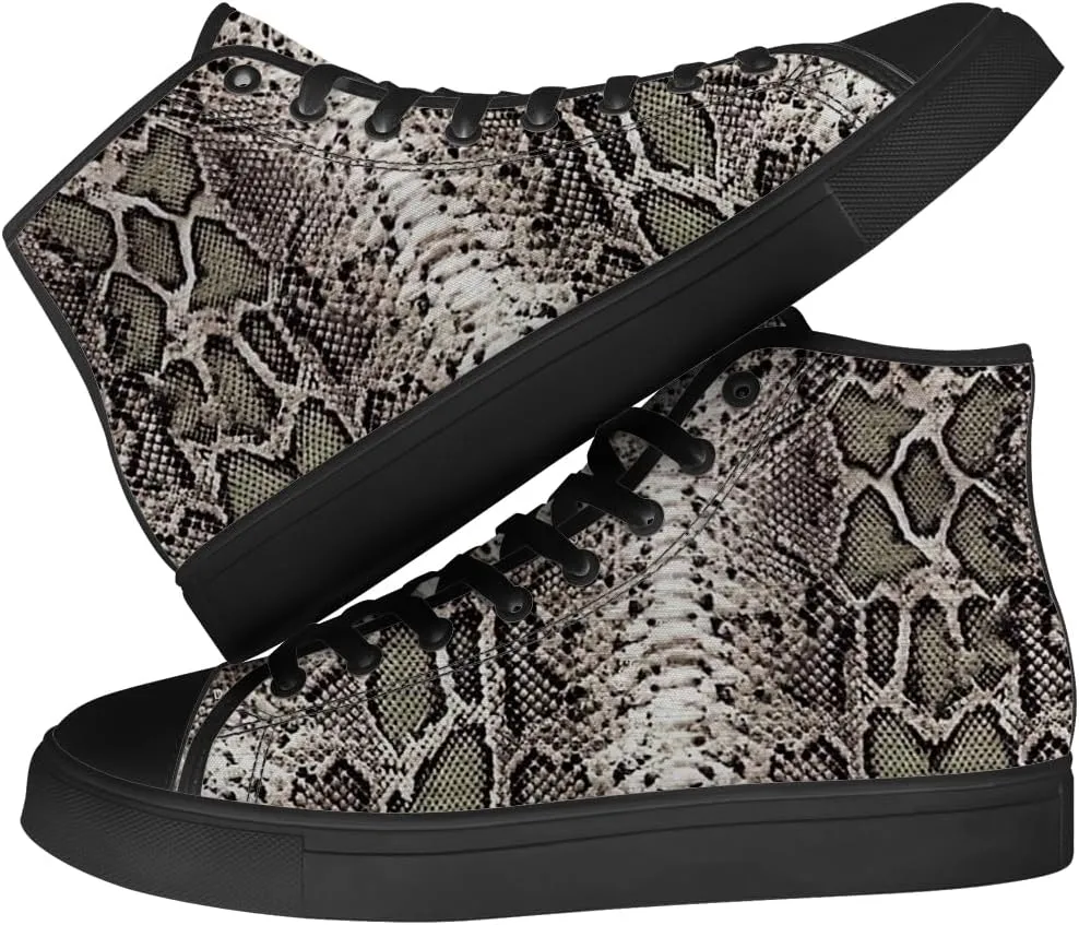 Women's Men's Snake Shoes Snake Print High Top Canvas Sneakers Lace Up Casual Walking Shoes Gifts for Men Women
