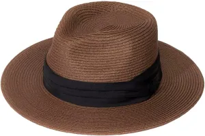 Womens Mens Wide Brim Straw Panama Hat Fedora Summer Beach Sun Hat Straw Hat Teardrop Crown with Ribbon Band