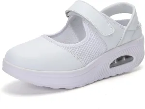 Women's Mesh Air Cushion Mary Jane Shoes Classic Round Toe Adjustable Hook and Loop Non-Slip Nurse Walking Shoes Summer Lightweight Breathable Sneakers