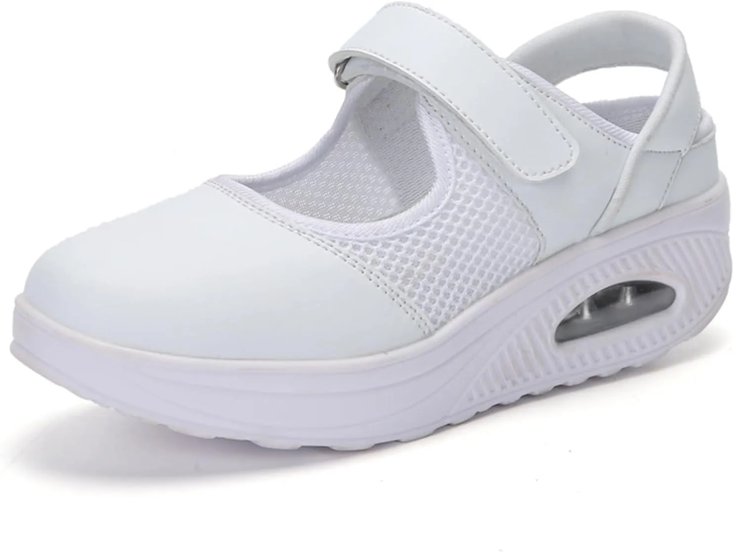 Women's Mesh Air Cushion Mary Jane Shoes Classic Round Toe Adjustable Hook and Loop Non-Slip Nurse Walking Shoes Summer Lightweight Breathable Sneakers