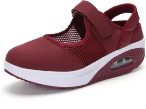 Women's Mesh Air Cushion Mary Jane Shoes Classic Round Toe Adjustable Hook and Loop Non-Slip Nurse Walking Shoes Summer Lightweight Breathable Sneakers