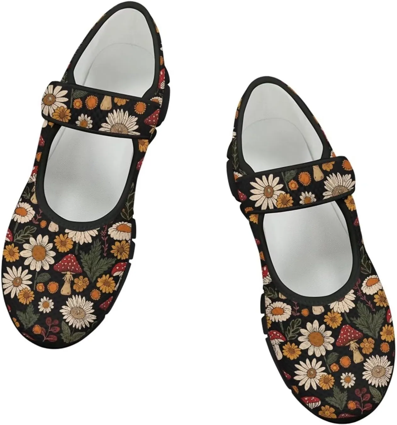 Womens Mushroom Print Mary Jane Flats Breathable Casual Shoes Lightweight Non Slip Fashion Walking Sneakers