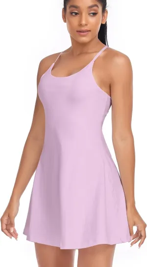 Women's Tennis Dress, Athletic Workout Sports Golf Dresses with Built-in Bra & Shorts Exercise Dresses for Women