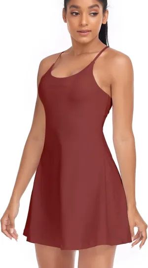 Women's Tennis Dress, Athletic Workout Sports Golf Dresses with Built-in Bra & Shorts Exercise Dresses for Women