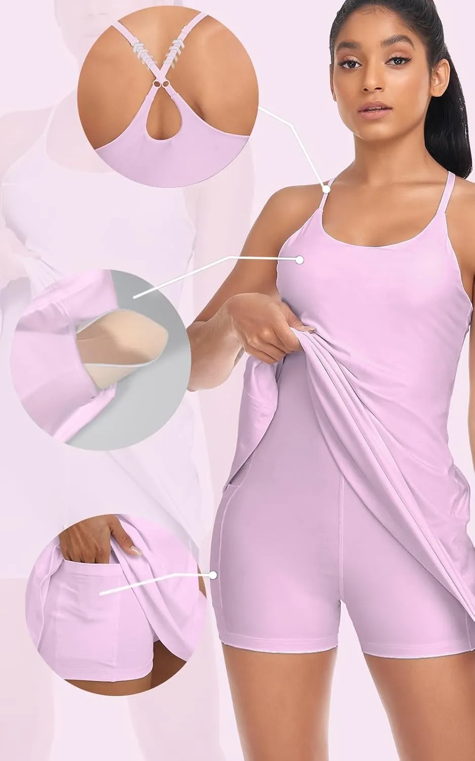 Women's Tennis Dress, Athletic Workout Sports Golf Dresses with Built-in Bra & Shorts Exercise Dresses for Women