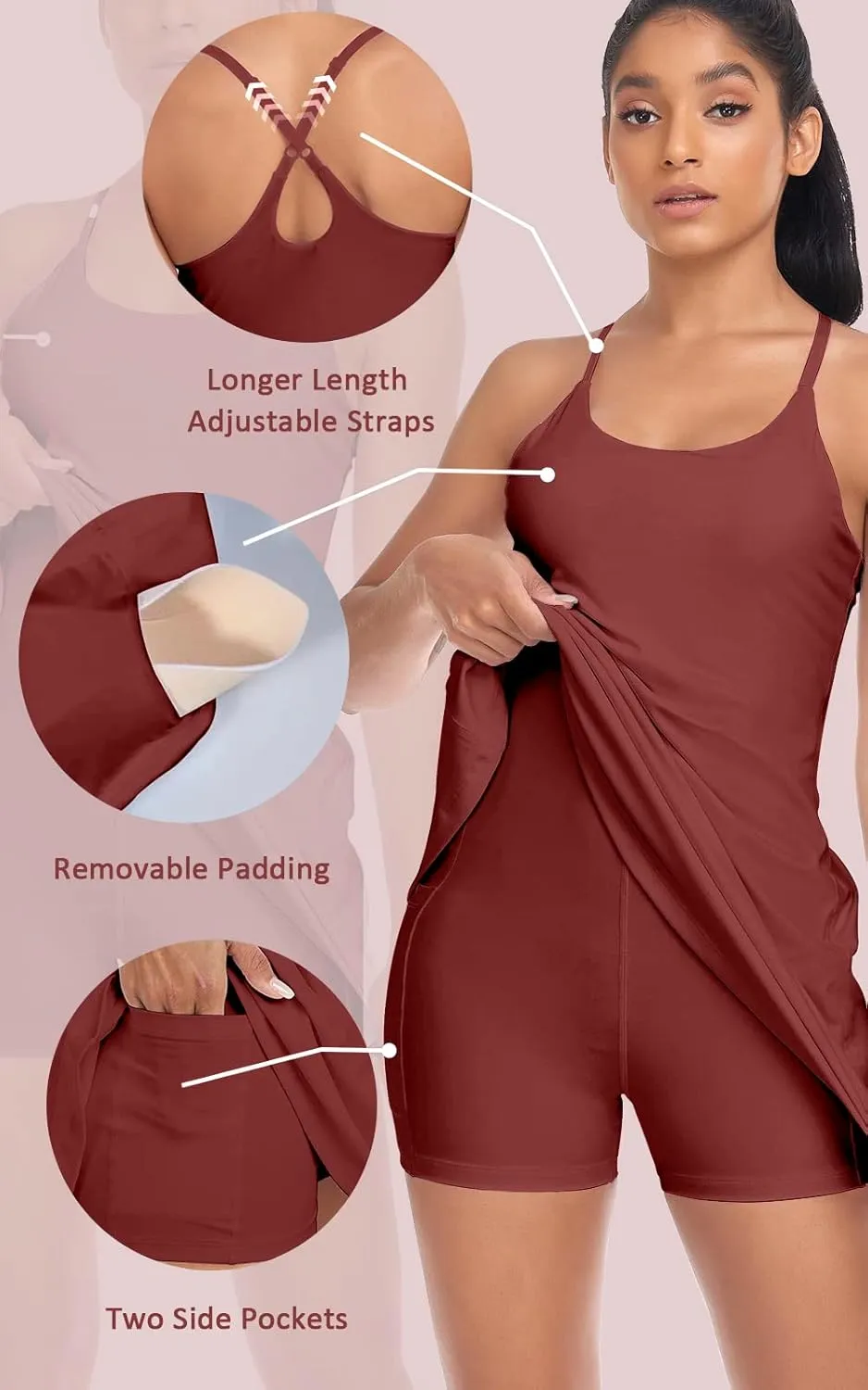 Women's Tennis Dress, Athletic Workout Sports Golf Dresses with Built-in Bra & Shorts Exercise Dresses for Women