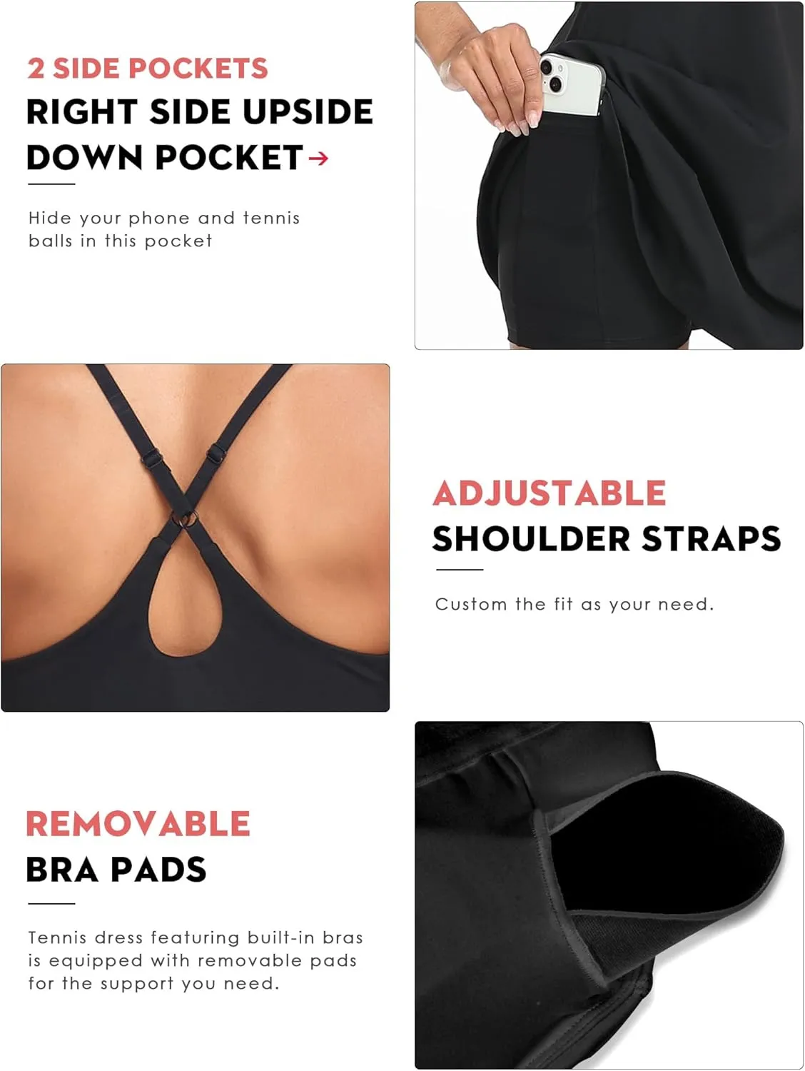 Women's Tennis Dress, Athletic Workout Sports Golf Dresses with Built-in Bra & Shorts Exercise Dresses for Women