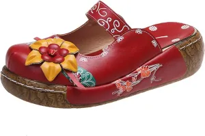 Women's Vintage Slide Sandals Closed Toe Comfort Mules Wedge Platform Slip On Slippers Plus Size Walking Shoes