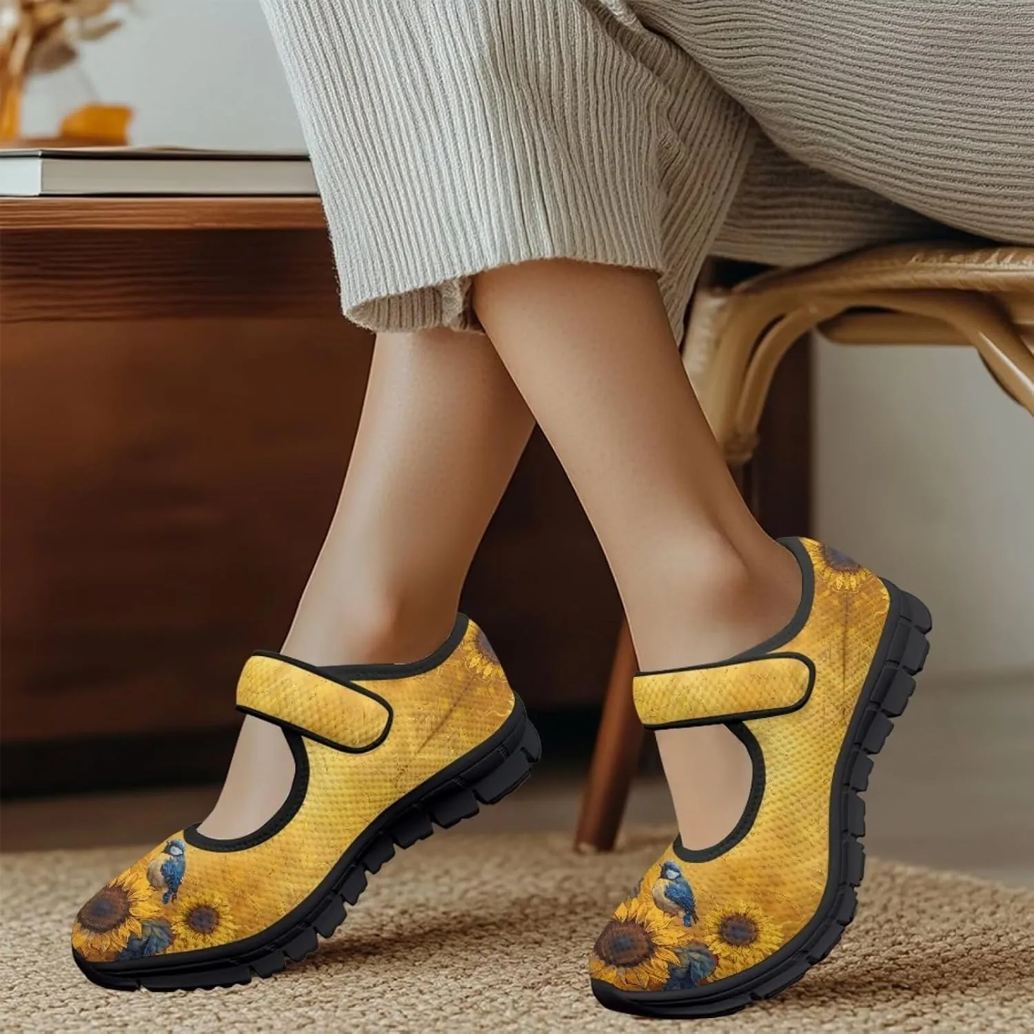 Womens Walking Shoes Breathable Mesh Casual Mary Jane Flats Non Slip Closed Toe Fashion Work Tennis Sneakers