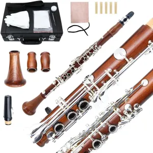 Yinfente B-Flat Clarinet Rosewood wooden Clarinet with Silver Plated Keys Bb Key 17 key Case   Reeds   Pads Professional & Intermediate Clarinet