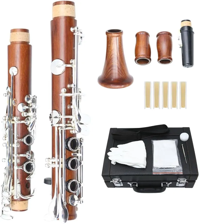 Yinfente B-Flat Clarinet Rosewood wooden Clarinet with Silver Plated Keys Bb Key 17 key Case   Reeds   Pads Professional & Intermediate Clarinet