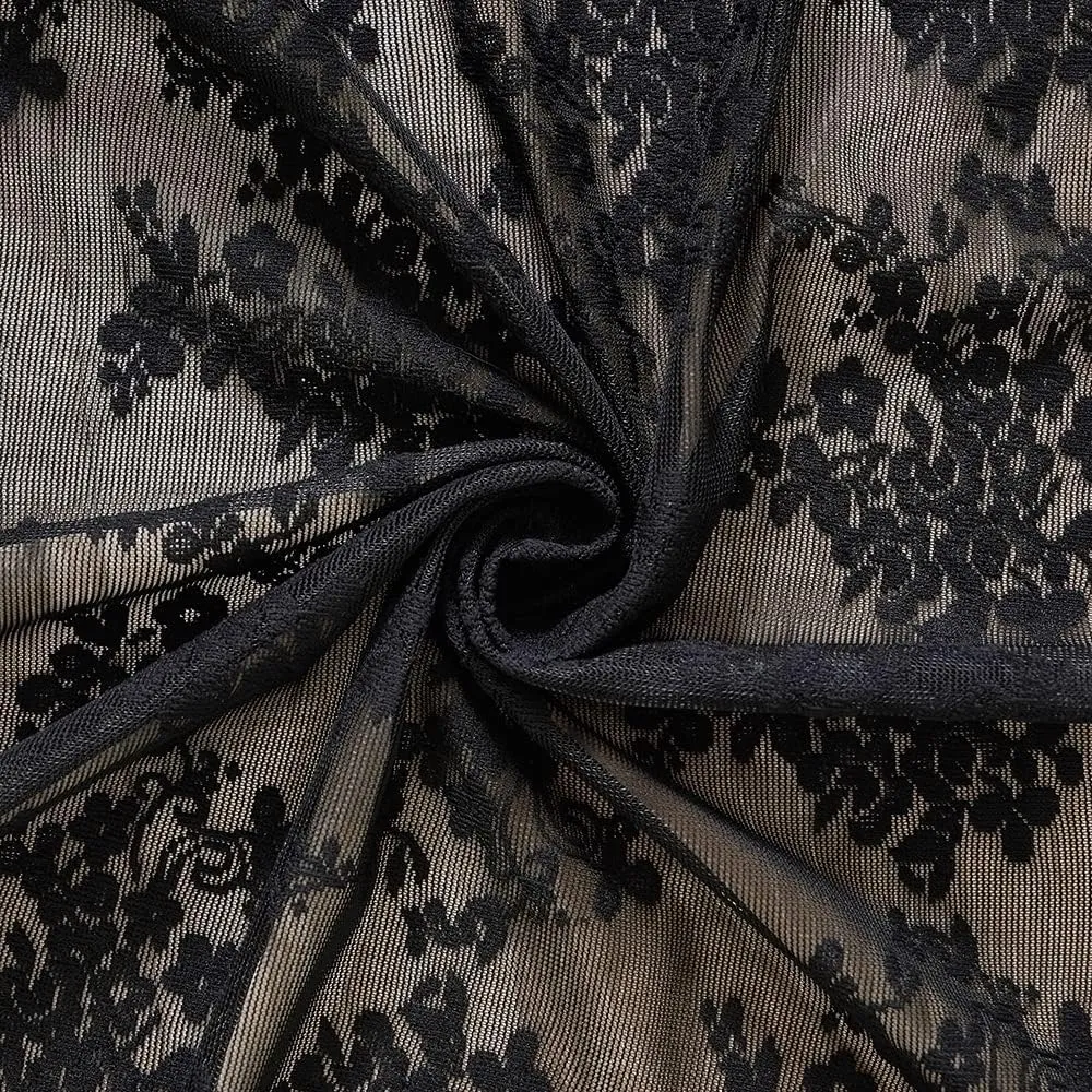 YJ YANJUN Black Sheer Curtains - 84 Inch Long Old Fashion Goth Curtains for Living Room Victorian Black Lace Window Curtains with Rod Pocket