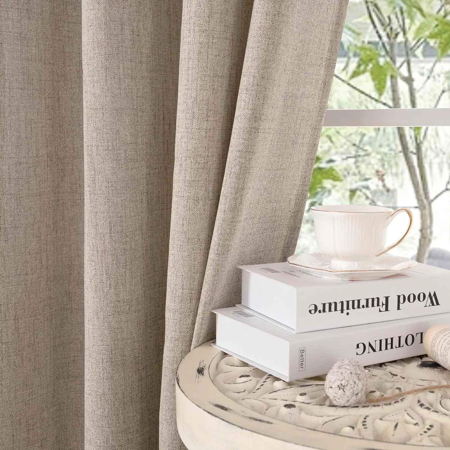 YoungsTex Dark Oatmeal Curtains 72 Inch Length 2 Panels for Living Room - Linen Semi Sheer Drapes Light Filtering with Rod Pocket for Dining Room Bedroom Country Back Tab,52 X 72 Inch
