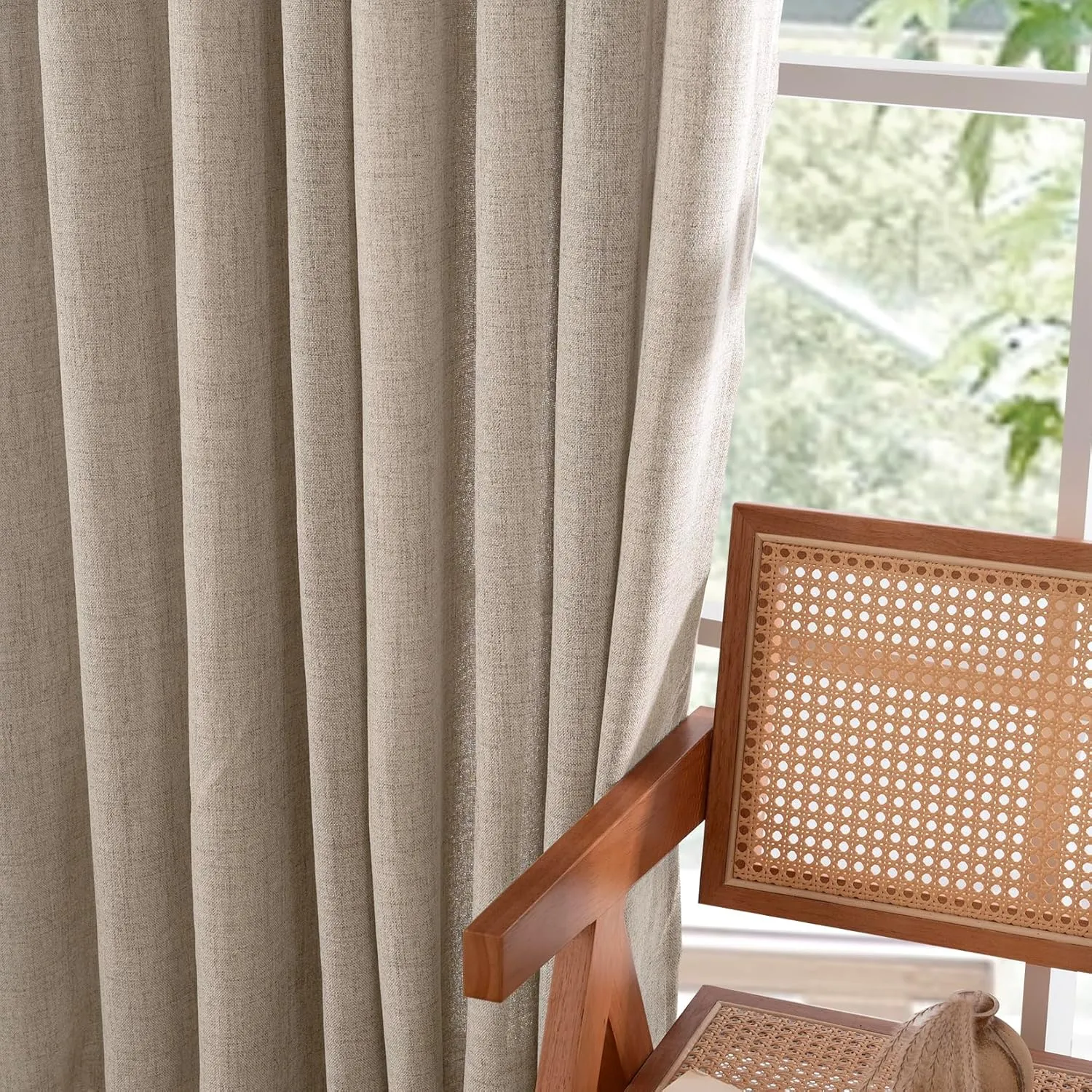 YoungsTex Dark Oatmeal Curtains 72 Inch Length 2 Panels for Living Room - Linen Semi Sheer Drapes Light Filtering with Rod Pocket for Dining Room Bedroom Country Back Tab,52 X 72 Inch