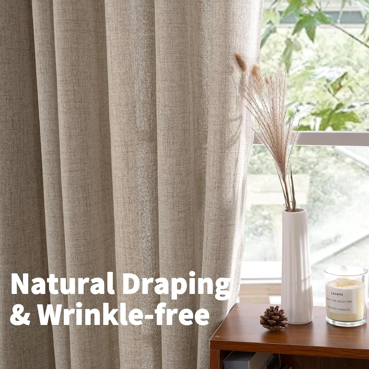 YoungsTex Dark Oatmeal Curtains 72 Inch Length 2 Panels for Living Room - Linen Semi Sheer Drapes Light Filtering with Rod Pocket for Dining Room Bedroom Country Back Tab,52 X 72 Inch