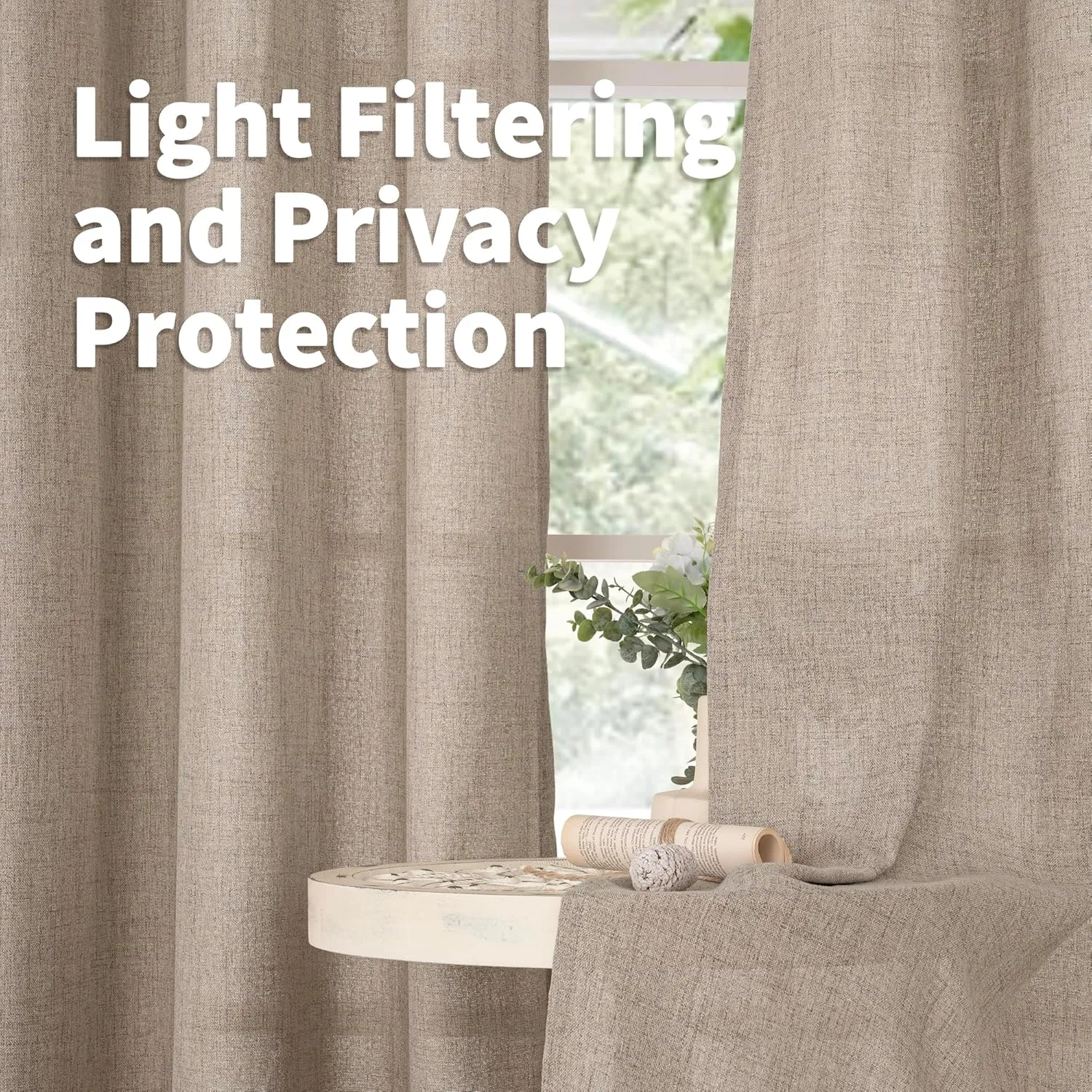 YoungsTex Dark Oatmeal Curtains 72 Inch Length 2 Panels for Living Room - Linen Semi Sheer Drapes Light Filtering with Rod Pocket for Dining Room Bedroom Country Back Tab,52 X 72 Inch