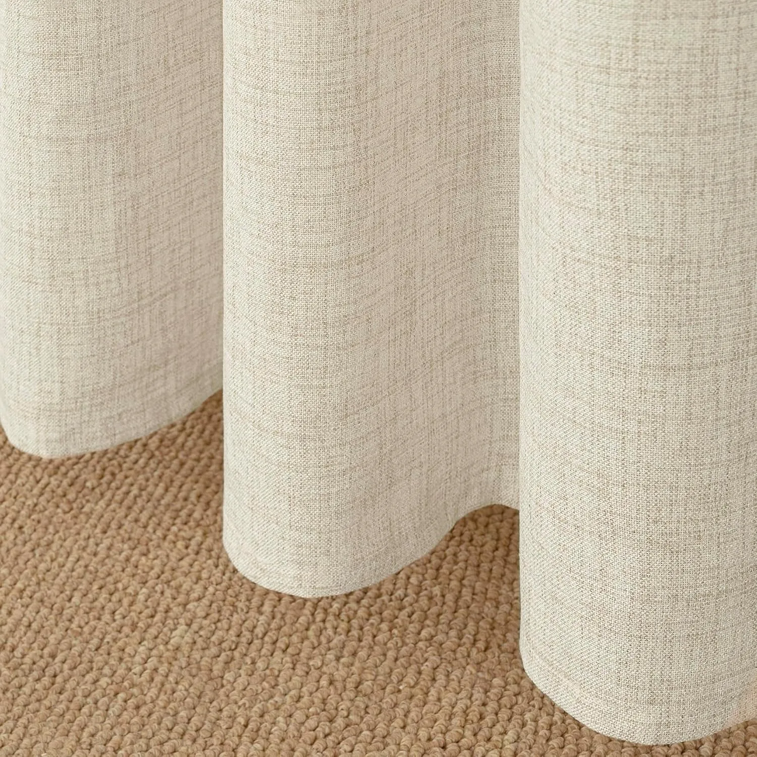 YoungsTex Linen Curtains 63 Inch Length for Living Room - Boho Cream Semi Sheer Drapes Textured with Bronze Grommet Light Filtering Window Treatments for Bedroom Country Rustic, 52 x 63 Inch, 2 Panels