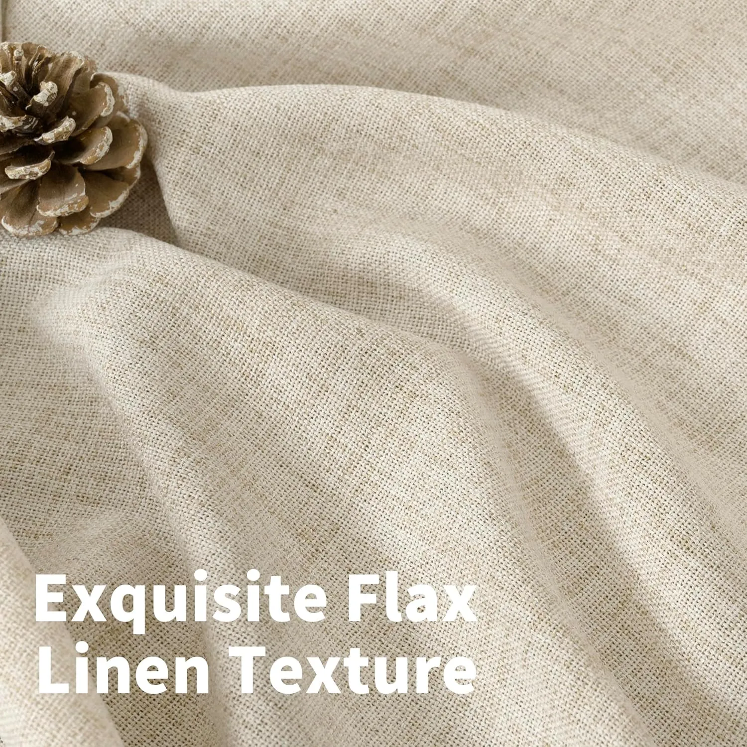YoungsTex Linen Curtains 63 Inch Length for Living Room - Boho Cream Semi Sheer Drapes Textured with Bronze Grommet Light Filtering Window Treatments for Bedroom Country Rustic, 52 x 63 Inch, 2 Panels