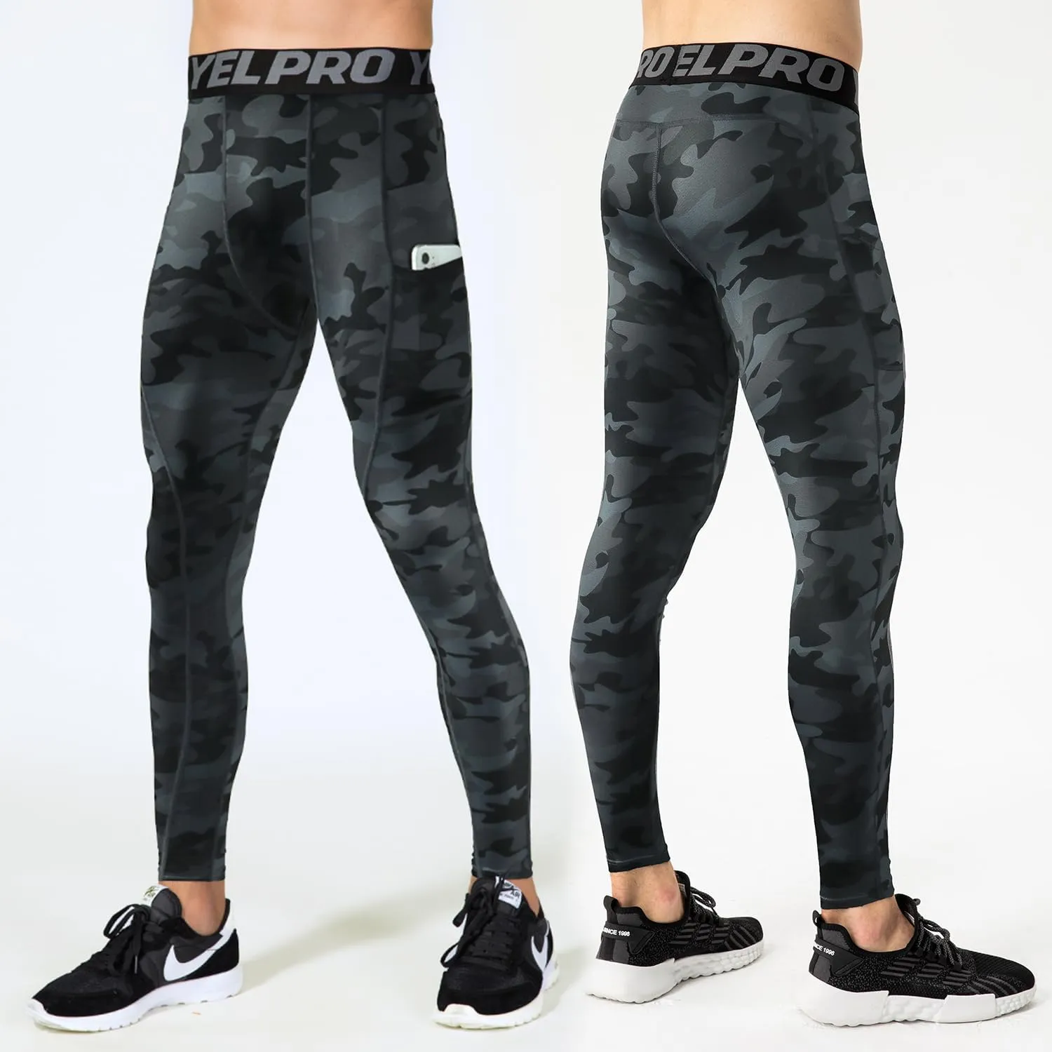 Yuerlian 1 or 3 Pack Mens Compression Pants Athletic Leggings with Pockets Running Baselayer Tights Cycling Workout Pants