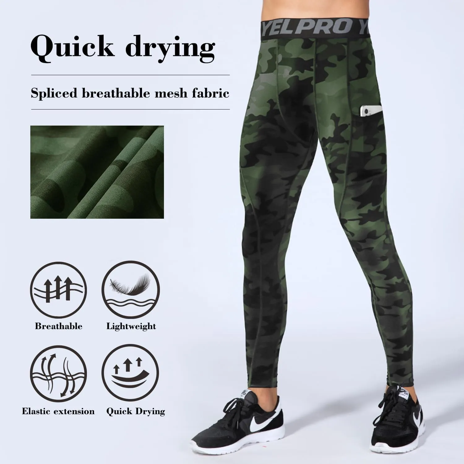 Yuerlian 1 or 3 Pack Mens Compression Pants Athletic Leggings with Pockets Running Baselayer Tights Cycling Workout Pants
