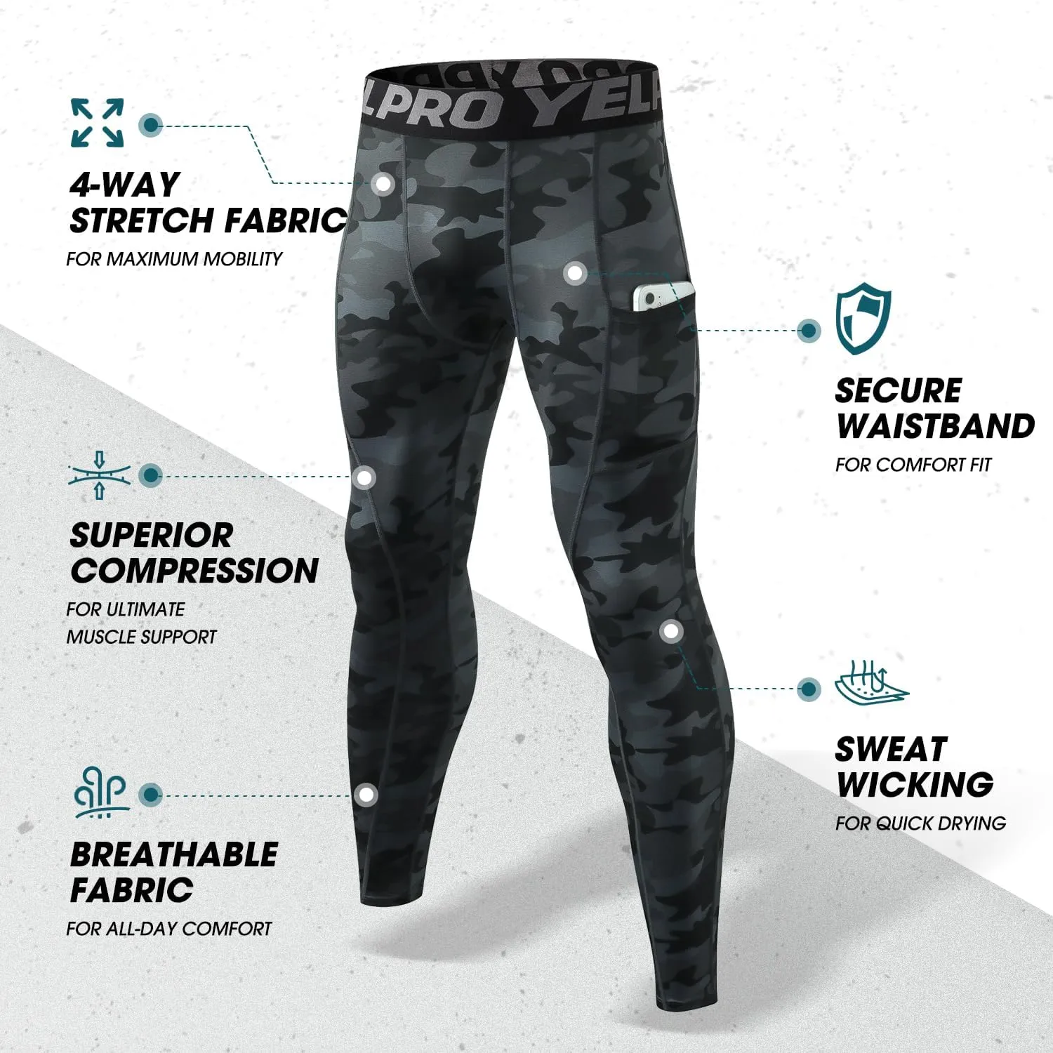 Yuerlian 1 or 3 Pack Mens Compression Pants Athletic Leggings with Pockets Running Baselayer Tights Cycling Workout Pants