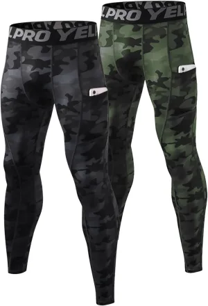 Yuerlian 1 or 3 Pack Mens Compression Pants Athletic Leggings with Pockets Running Baselayer Tights Cycling Workout Pants