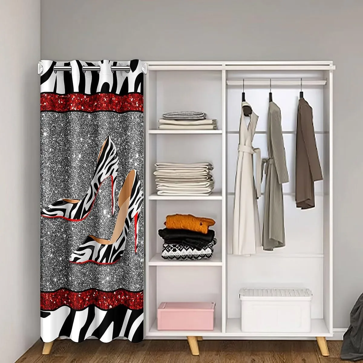 Zebra High Heels Door Curtain 1 Panel,60"W X 80"L,Luxury Red Silvery Sequin Print Valentine's Day Decor Privacy Door Drape for Bedroom,Farmhouse Style Black White Doorway Curtain for Kids Privacy