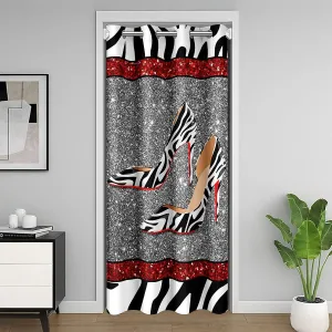 Zebra High Heels Door Curtain 1 Panel,60"W X 80"L,Luxury Red Silvery Sequin Print Valentine's Day Decor Privacy Door Drape for Bedroom,Farmhouse Style Black White Doorway Curtain for Kids Privacy