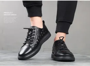 ZOOGEM Men's Crocodile Print Leather Casual Shoes Cowhide Crocodile Print Leather Shoes Non-Slip Casual Fashion Sneakers (Black-d,8)