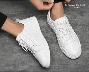 ZOOGEM Men's Crocodile Print Leather Casual Shoes Cowhide Crocodile Print Leather Shoes Non-Slip Casual Fashion Sneakers (White-d,7.5)