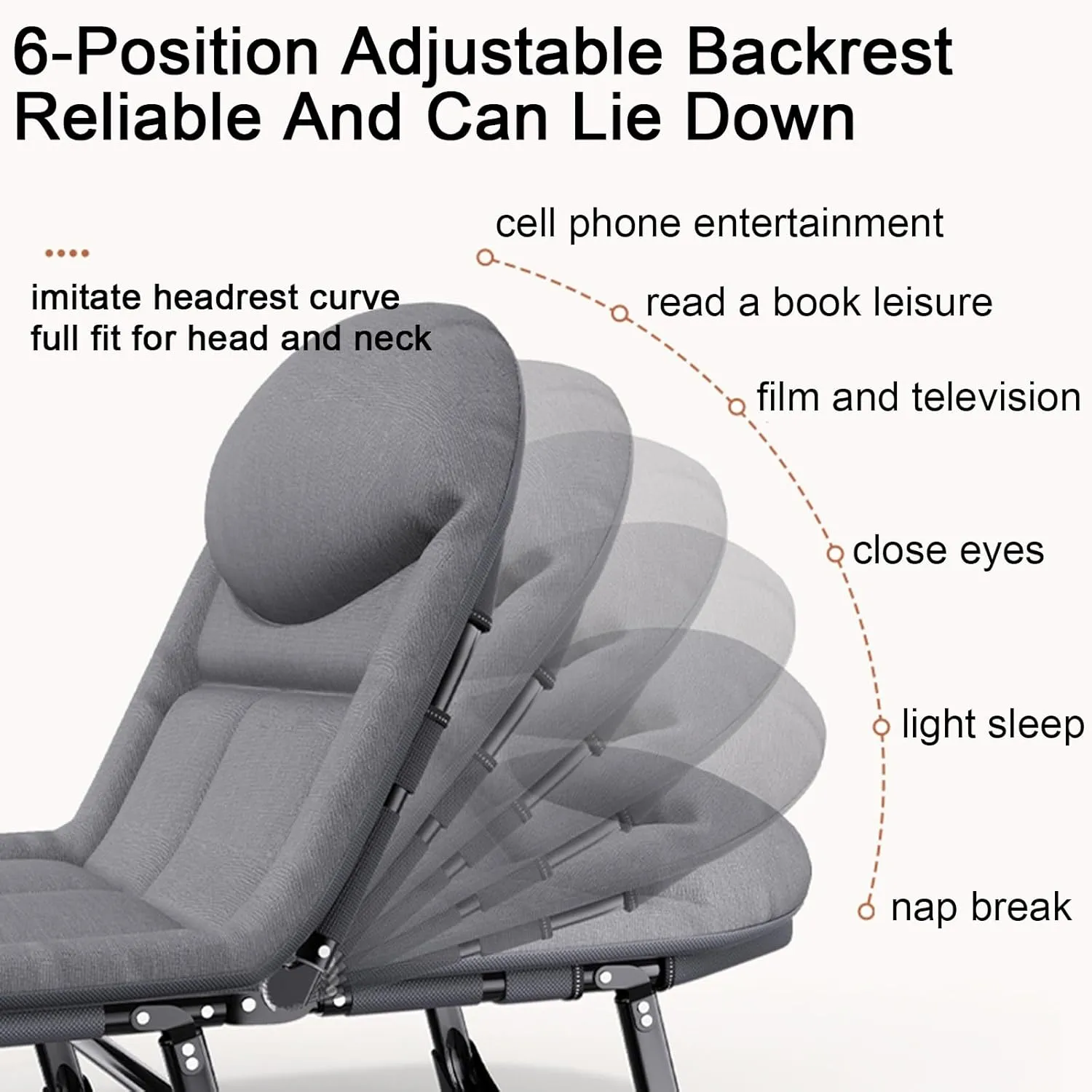 ZTGL C,180x60cm, Folding Lounge Chairs Outdoor, Adjustable Sleeping Cot Chair, Portable Patio Reclining Lounge Chairs, Sunbathing Lounge Chairs, Foldable Camping Cot